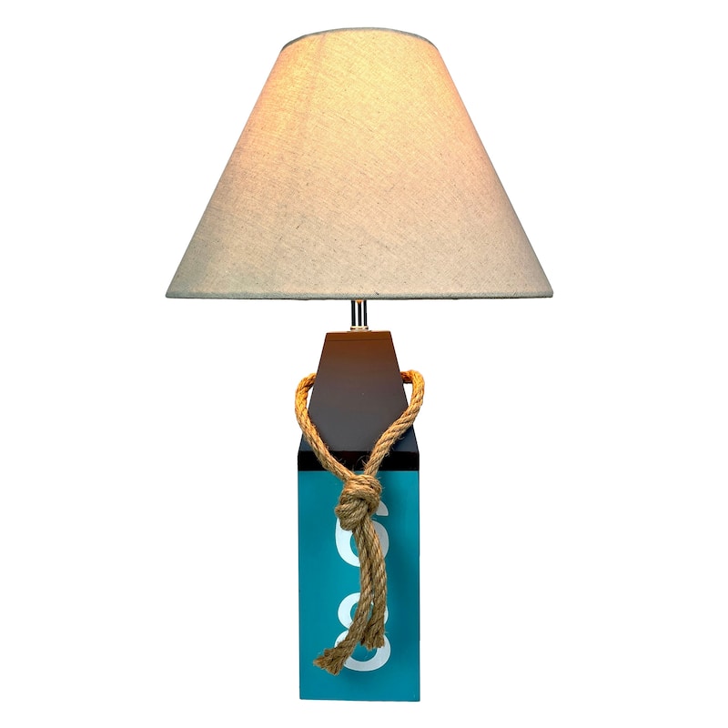 Coastal Blue Buoy Table Lamp 19.5" Nautical Beach Decor With Shade - 19.25 X 12 X 12 inches