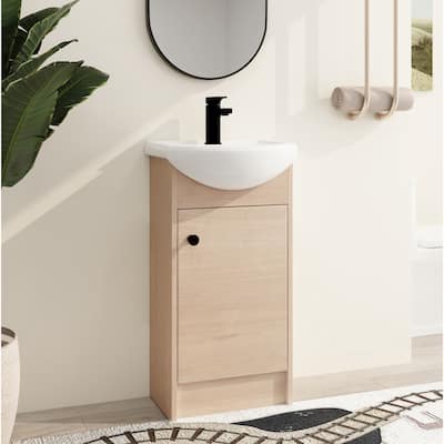 Malwee 18" FreeStanding Bathroom Vanity, Floor Stand Bathroom Vanity with Ceramic Sink,Soft Close Door and Adjustable shelf