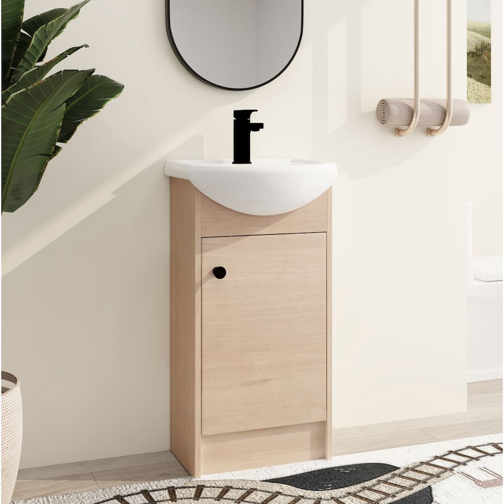 Malwee 18" FreeStanding Bathroom Vanity, Floor Stand Bathroom Vanity with Ceramic Sink,Soft Close Door and Adjustable shelf