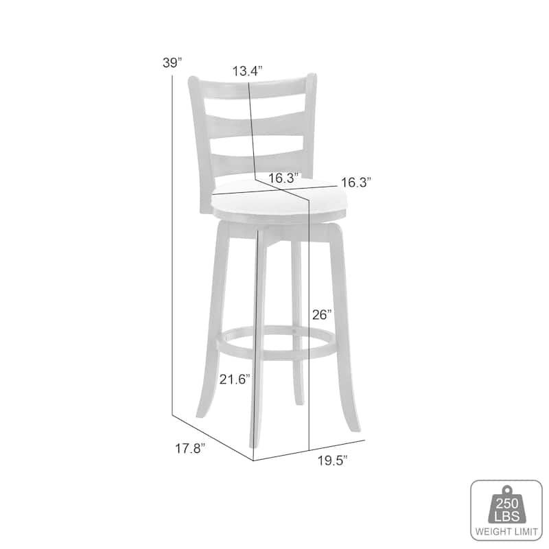 Melindra White Boucle Swivel Bar Stool, Upholstered Counter Stool with Solid Wood Legs
