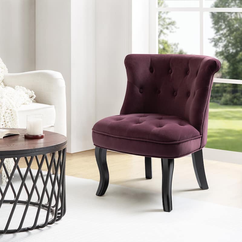 Paolino 25.1" Wide Traditional Velvet Button-tufted Back Stools with Wood Legs by HULALA HOME