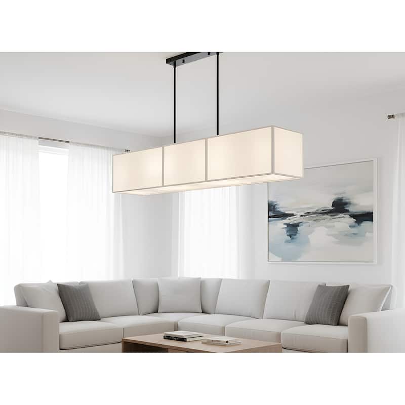 6-Light Rectangular Fabric Shaded Chandelier with Bottom Reflector - Black