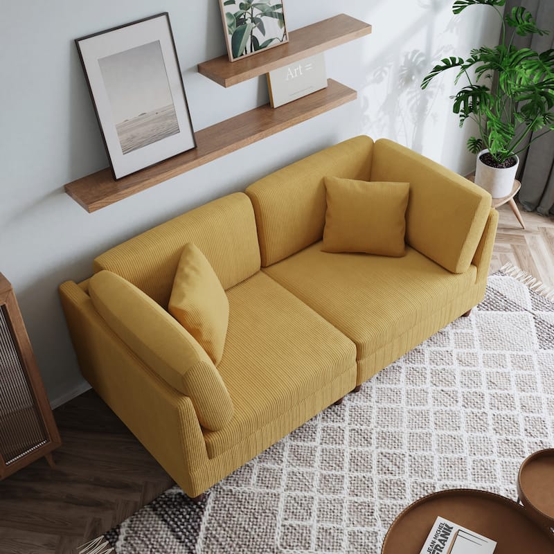 2-Piece Corduroy Loveseat Modular Sectional Sofa