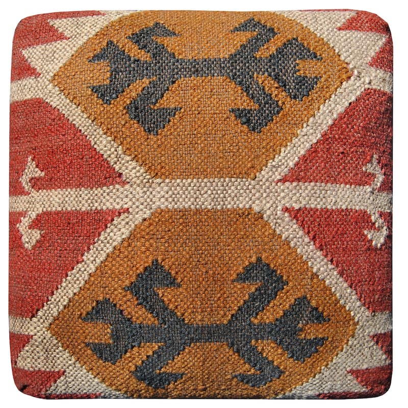 Handmade Tribal Kilim Ottoman Footstool (India) - 16" x 16" x 12"