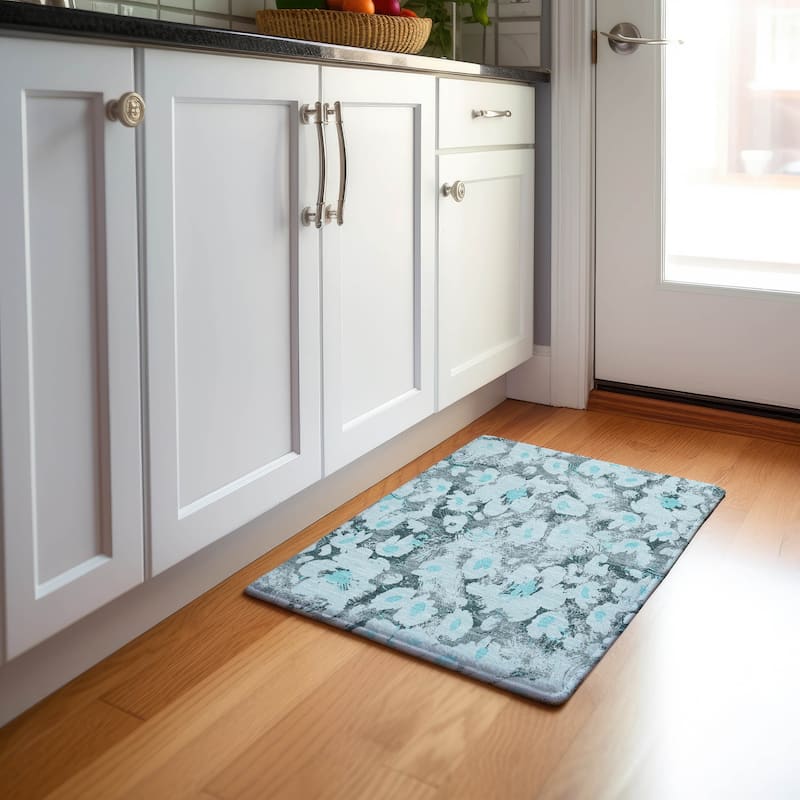 Premium Washable Super Soft Contemporary Floral Mayfield Rug - Teal - 1' 8" x 2' 6" - Rectangle