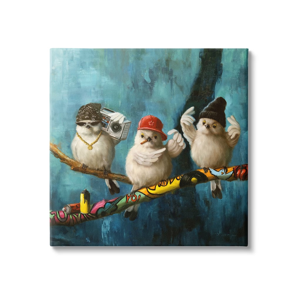 Stupell Hip Hop Bird Trio Urban Graffiti Tree Boombox Canvas Wall Art - Blue