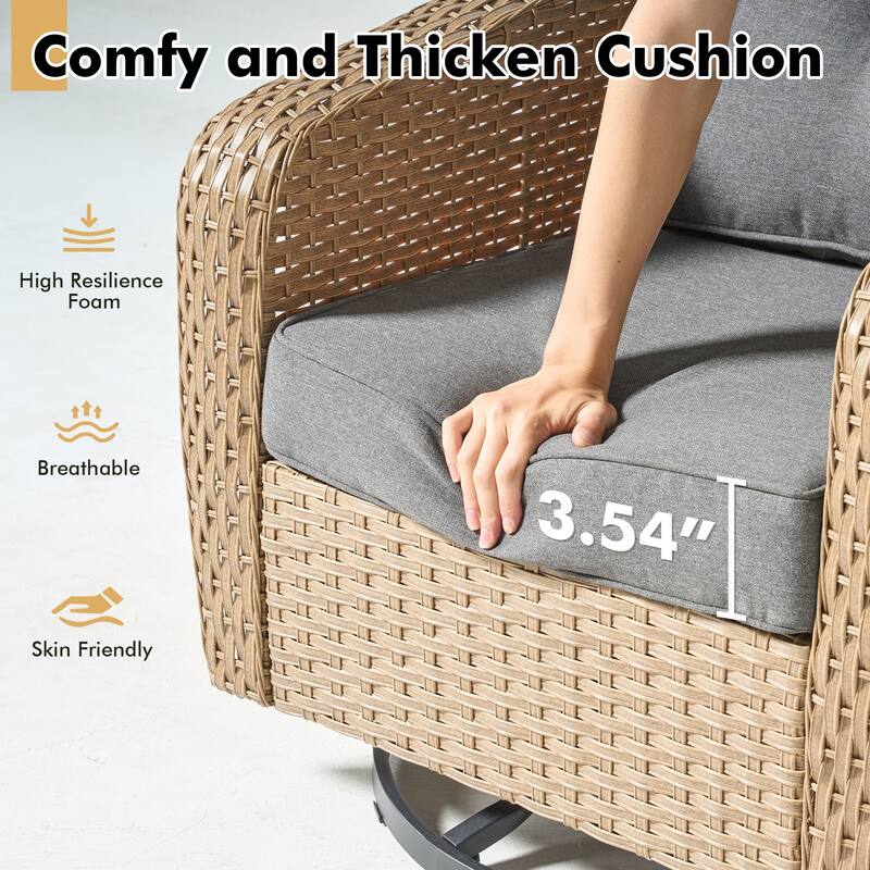 XIZZI 3-Piece Outdoor Chairs Wicker Swivel Rocker with Cushions