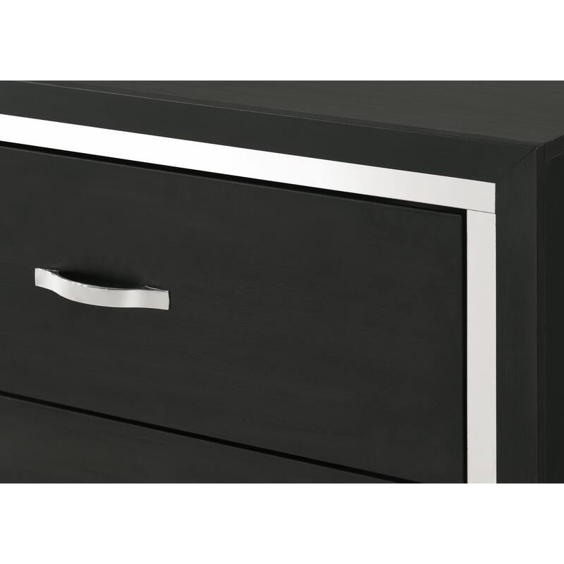 Modern Two Drawer Nightstand with Sleek Metal Handles and Black Finish