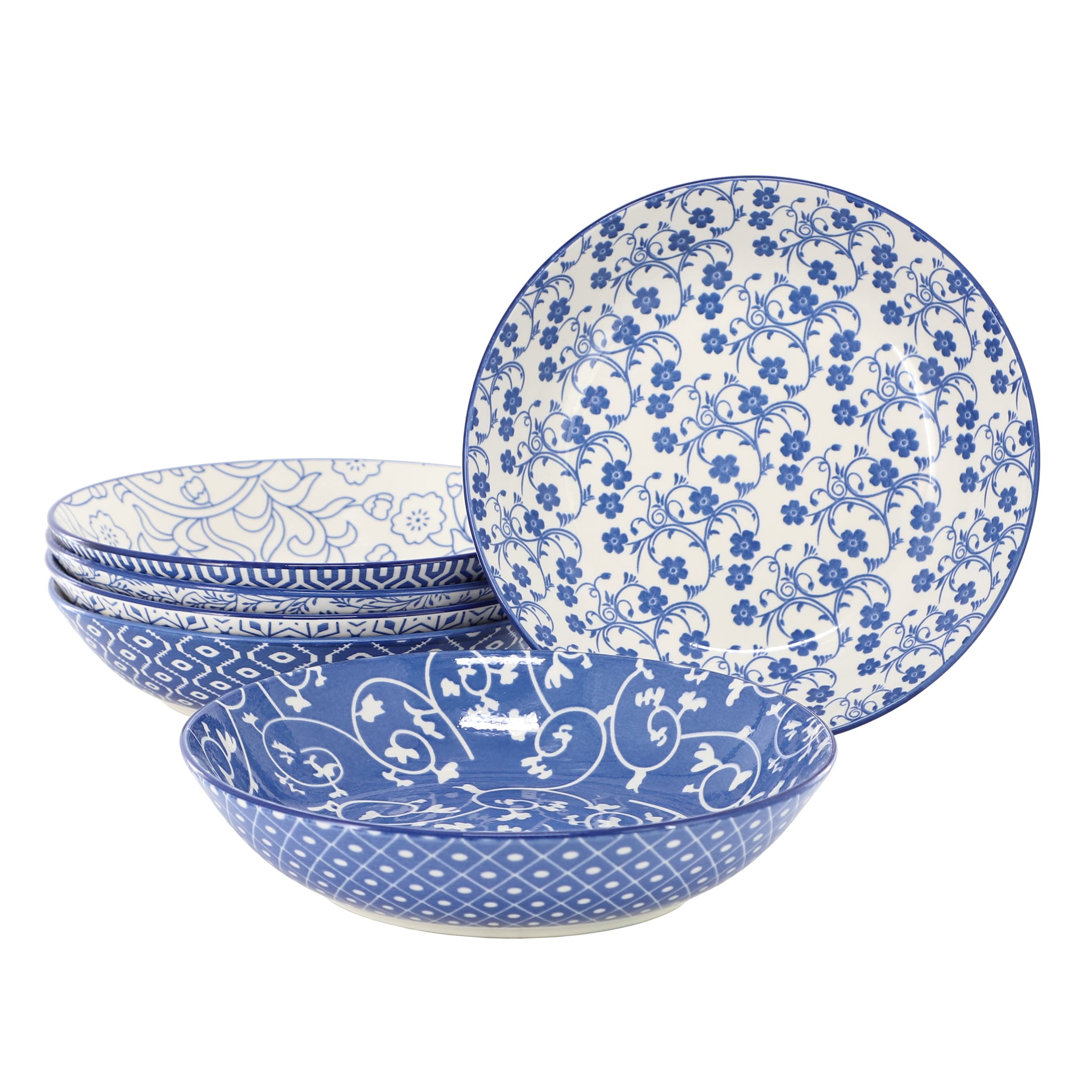 Elama Aurora 6 Piece Assorted Stoneware Bowl Set in Blue