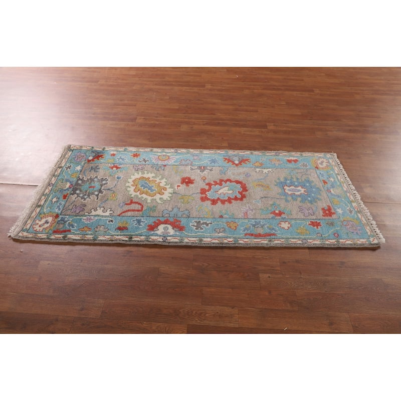 Floral Oushak Oriental Accent Rug Handmade Wool Carpet - 2'7"x 5'10"