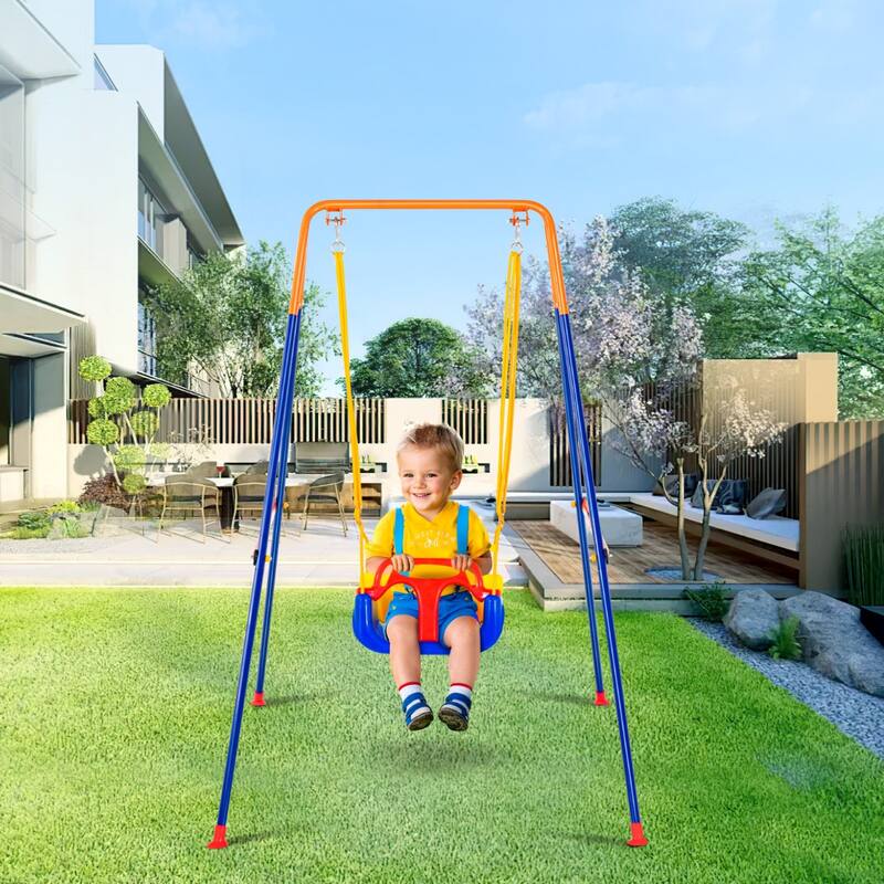 3 in 1 Outdoor Swing Sets with 4 Foldable Sandbags and Removable Seat Perfect Gift for Kids - 44.09"L x 63.76"W x 62.20"H