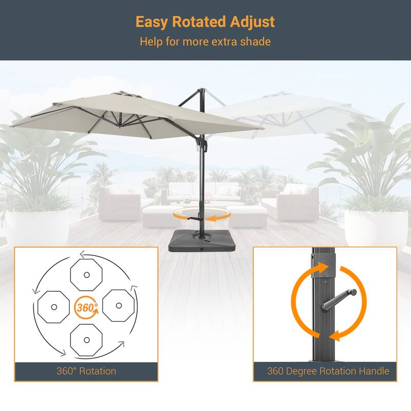 LIVOOSUN 11.5x9FT Aluminum Cantilever Patio Umbrella Solution-Dyed Fabric w/Base