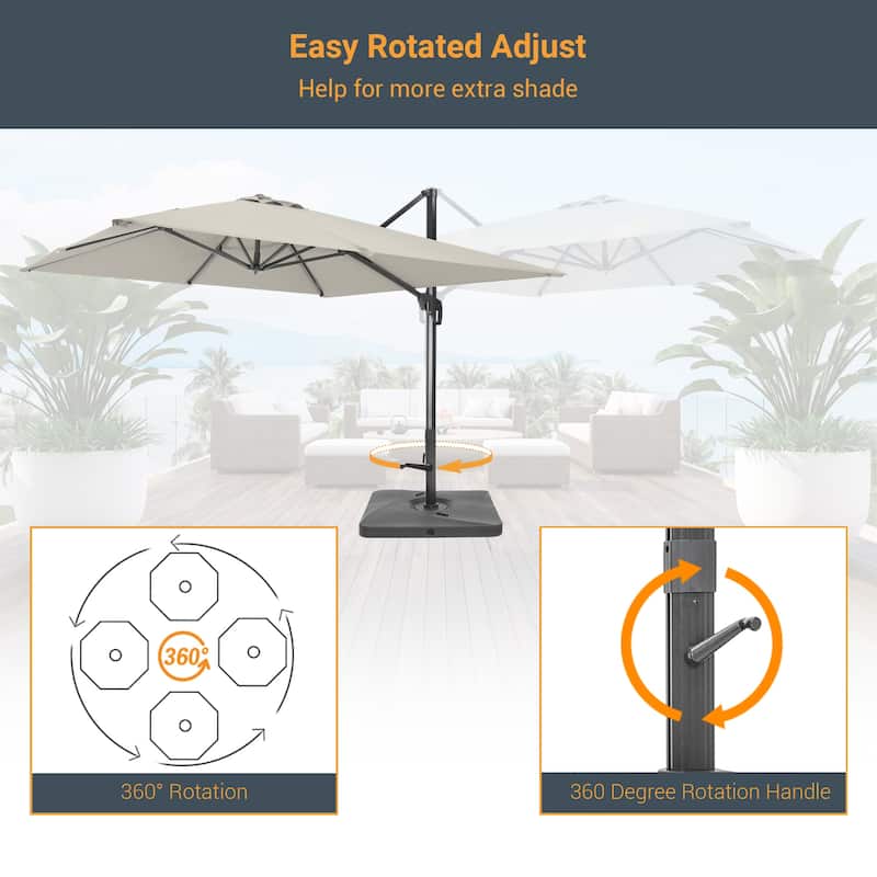 LIVOOSUN Patio10x10FT Aluminum Cantilever Umbrella Solution-Dyed Fabric w/Base