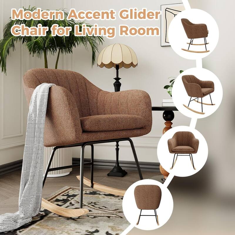 Rocking Chair Upholstered with High Backrest for Living Room