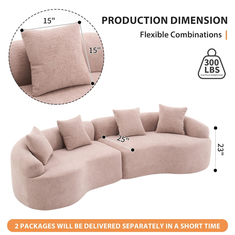 Full Compression Sponge Chenille Curved Sleeper Sofa Couch with 4 Pillows