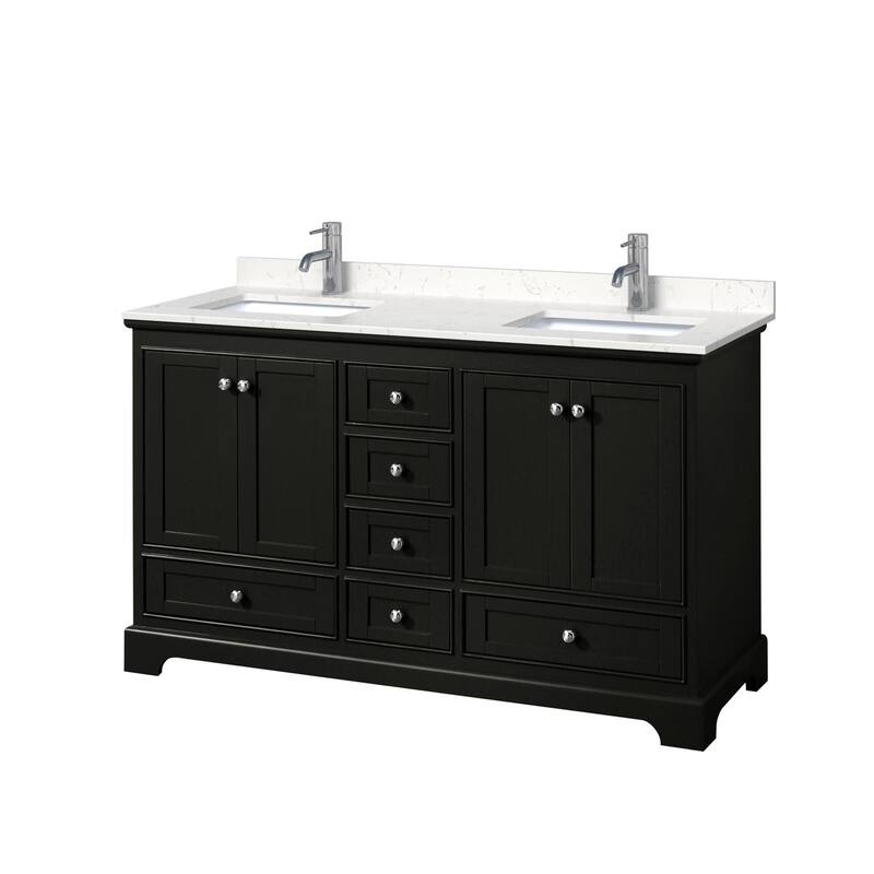Wyndham Collection Deborah 60" Free Standing Double Basin Vanity Set - Dark Espresso / Carrara Cultured Marble Top /
