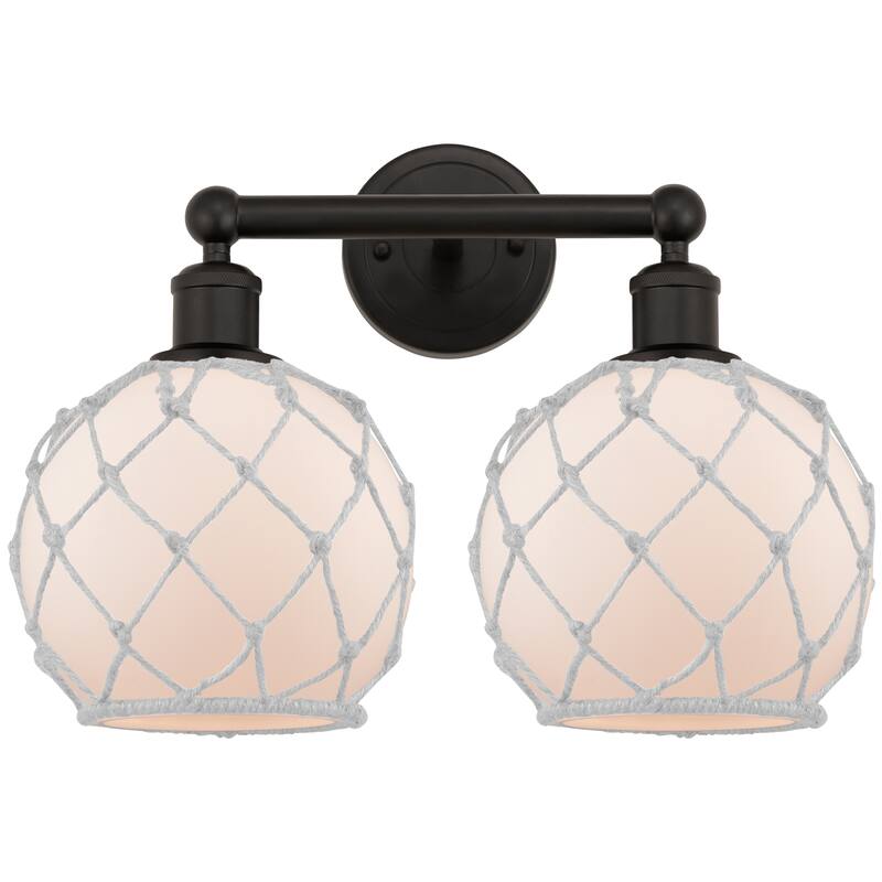 Innovations Lighting Endless Possibilities Edison - Farmhouse Rope - 2 Light 17" Bath Vanity Light - White Glass with White Rope/Oil Rubbed Bronze