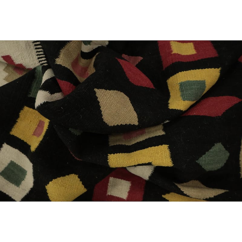 Hand Woven Oriental 100% Wool Carpet Southwestern Tribal Black Kilim Area Rug - 8' 8'' X 5' 8''