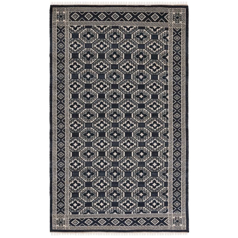 SAFAVIEH Handmade Flatweave Kilim Kyeong Rustic Boho Wool Rug - 6' Square - Black/Ivory