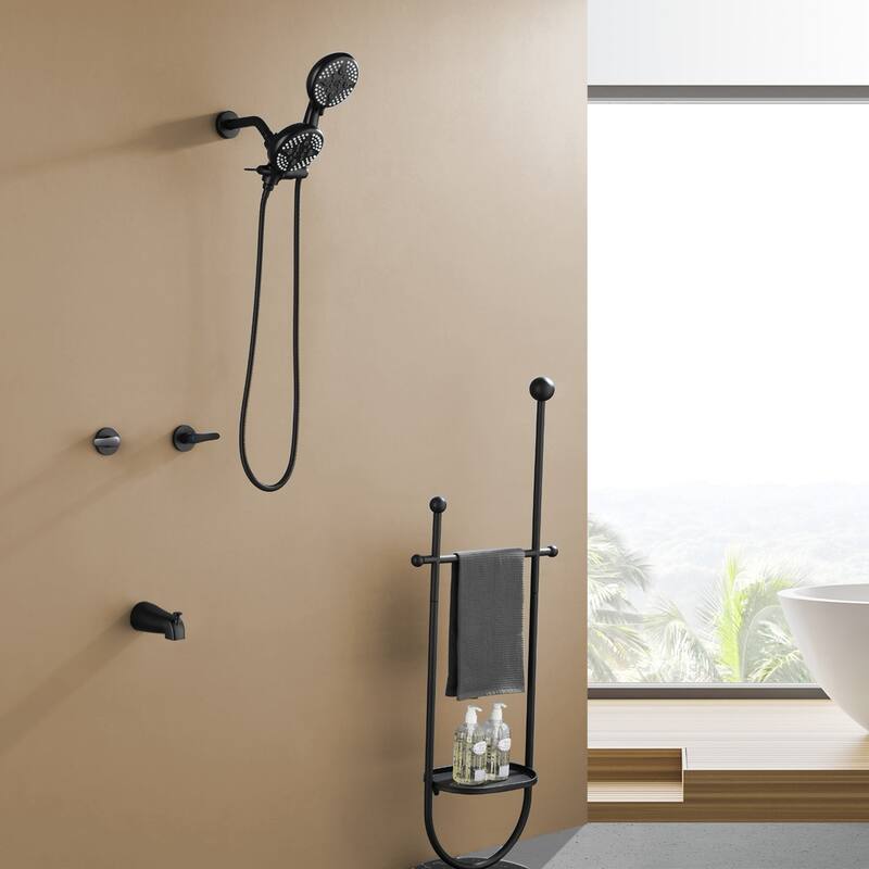 Modland 2-Handle Tub and Shower Faucet Set Dual Head 5-Setting Brass Valve Kit with Lift-Rod Spout