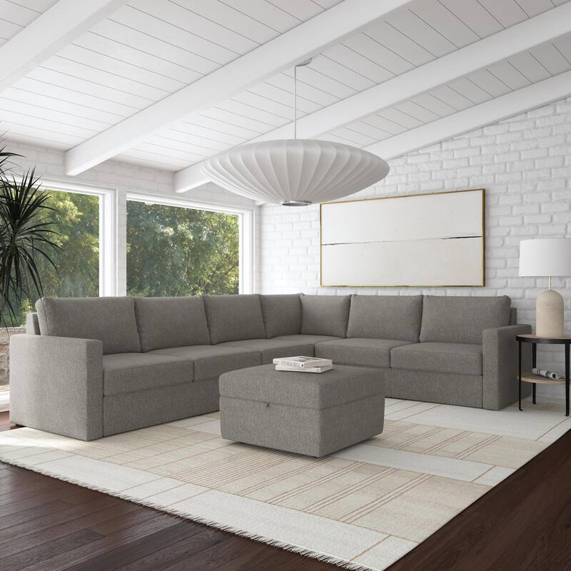 Flex 6-Seat Upholstered Modular Sectional with Storage Ottoman by Flexsteel - 134" x 35" x 103"
