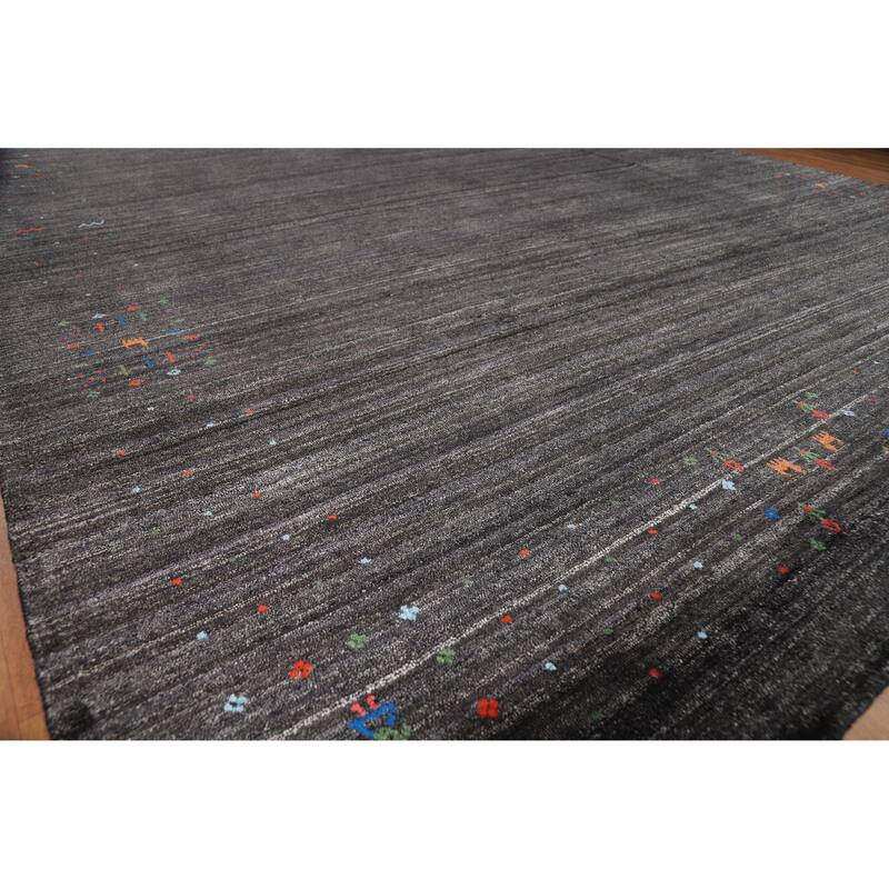 Gabbeh Oriental Rug Handmade Grey Silk Carpet - 9'0" x 12'1"