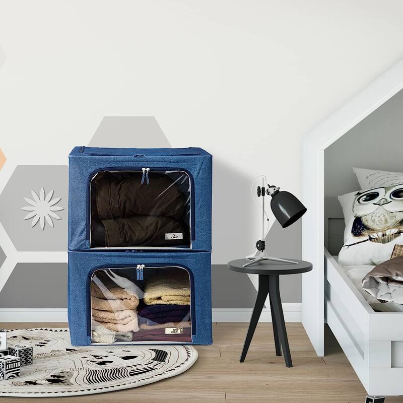 Storage Bins, Foldable Stackable Container Organizer Set with Large Window & Carry Handles