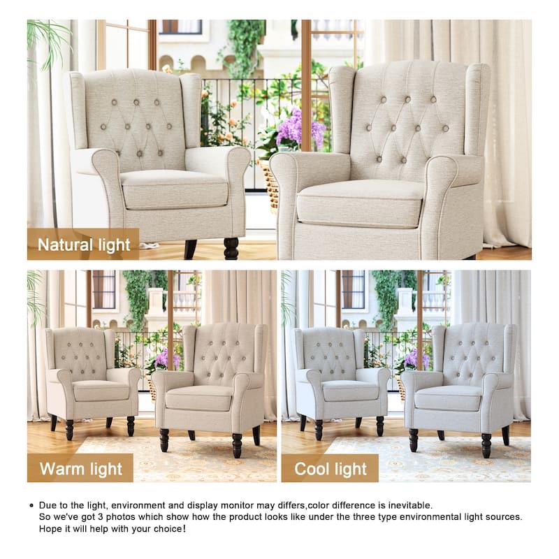 Button Tufted Wingback Upholstered Accent Chairs Set of 2
