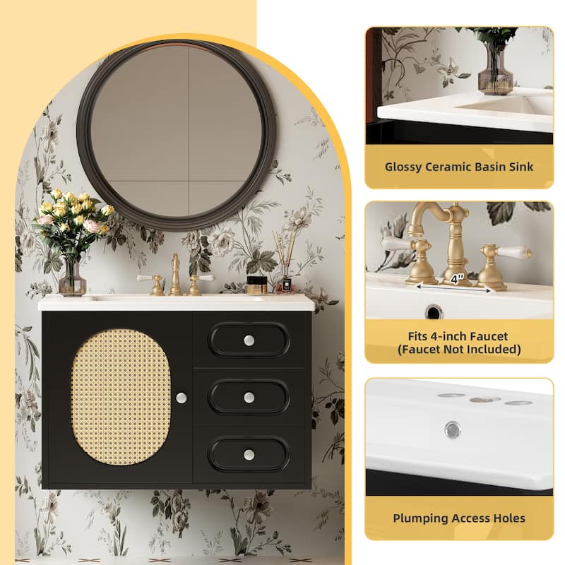 30"Bathroom Vanity with Ceramic Sink,Bathroom Vanity Cabinet with 2 Drawers,Bathroom Vanities Cabinet with Large Storage Space