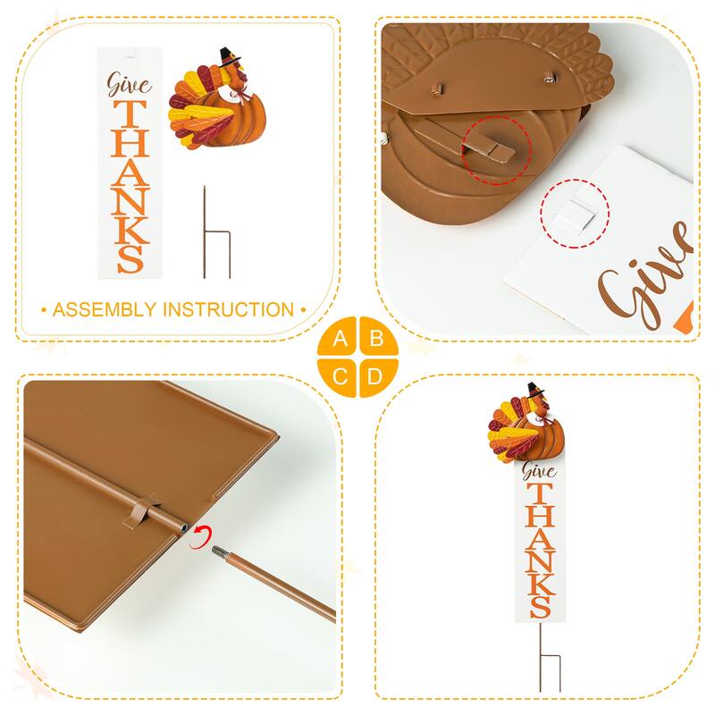 Glitzhome Fall Thanksgiving Metal Turkey Pumpkins Yard Stake
