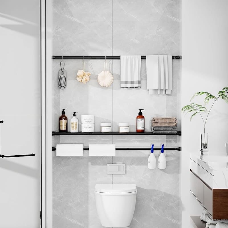 Tension Rods 28 to 48 Inch Black Tension Curtain Rod Bed Bath & Beyond 39898235