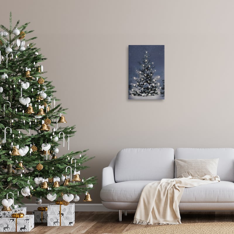Stupell Snowy Nighttime Christmas Tree Canvas Wall Art Design By Lori Deiter