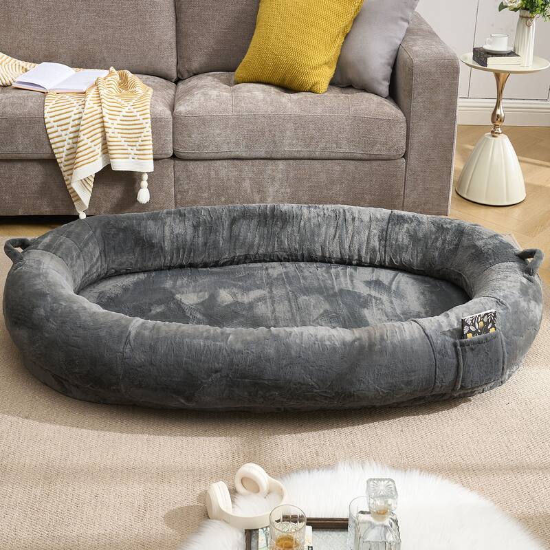 Human Dog Bed for Adult, Giant Extra Large Memory Foam Human Size Pet Bed for People, Fluffy Plush Dog Bed for Human