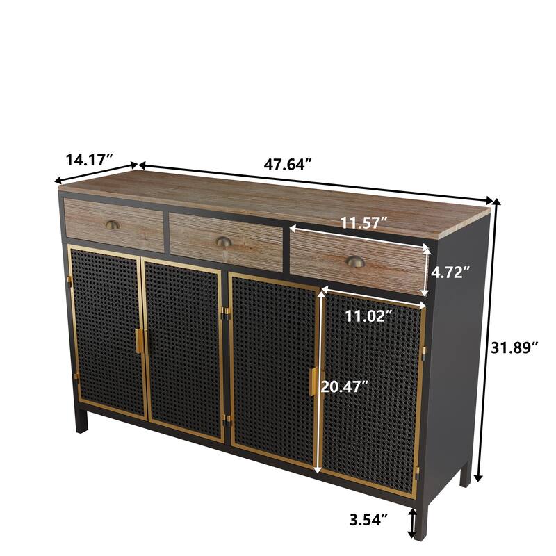 47.64" "3 Doors Modern Sideboard with 3 Top Drawers, Freestanding Sideboard Storage Cabinet