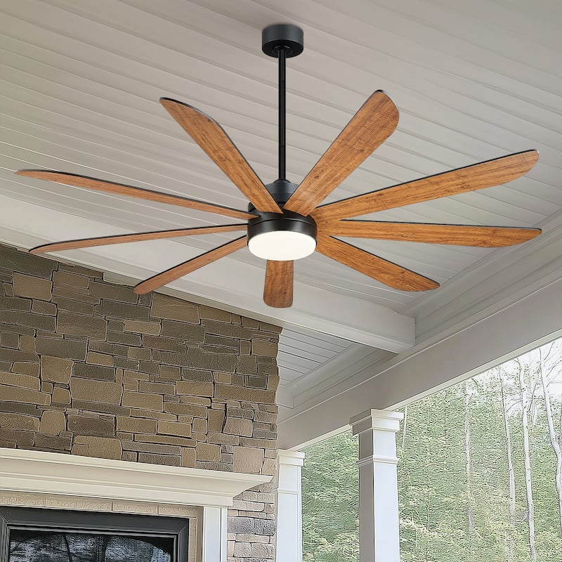 72 Inch 24W Led Ceiling Fans with Lights, 9-Blades, Remote Control - Matte Black and Dark Walnut