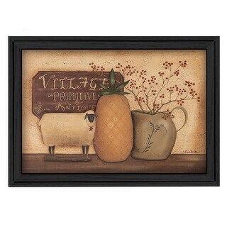 Primitive Country Print *3-Stacked Boxes with Sheep*  black frame 12" x 9 1/2" 