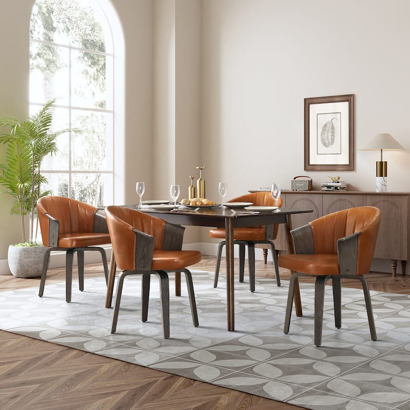 Art Leon Bentwood and PU Swivel Dining Chairs (Set of 2)