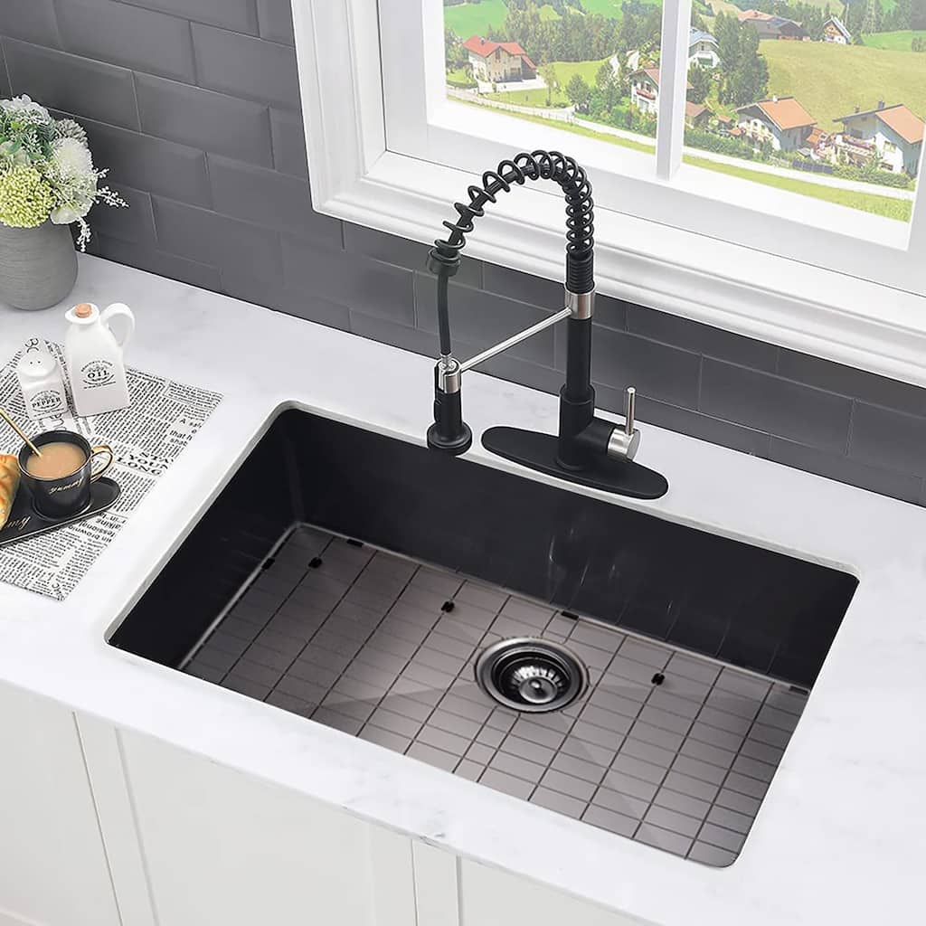 30" x 18" Stainless Steel Single Bowl Undermount Kitchen Sink With Sink Grid
