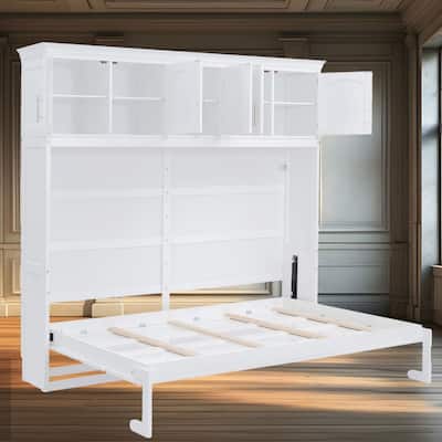 Space-Saving Queen Murphy Wall Bed with Top Cabinets, Easy Fold Mechanism, No Box Spring Needed, Ideal for Multi-Use Rooms