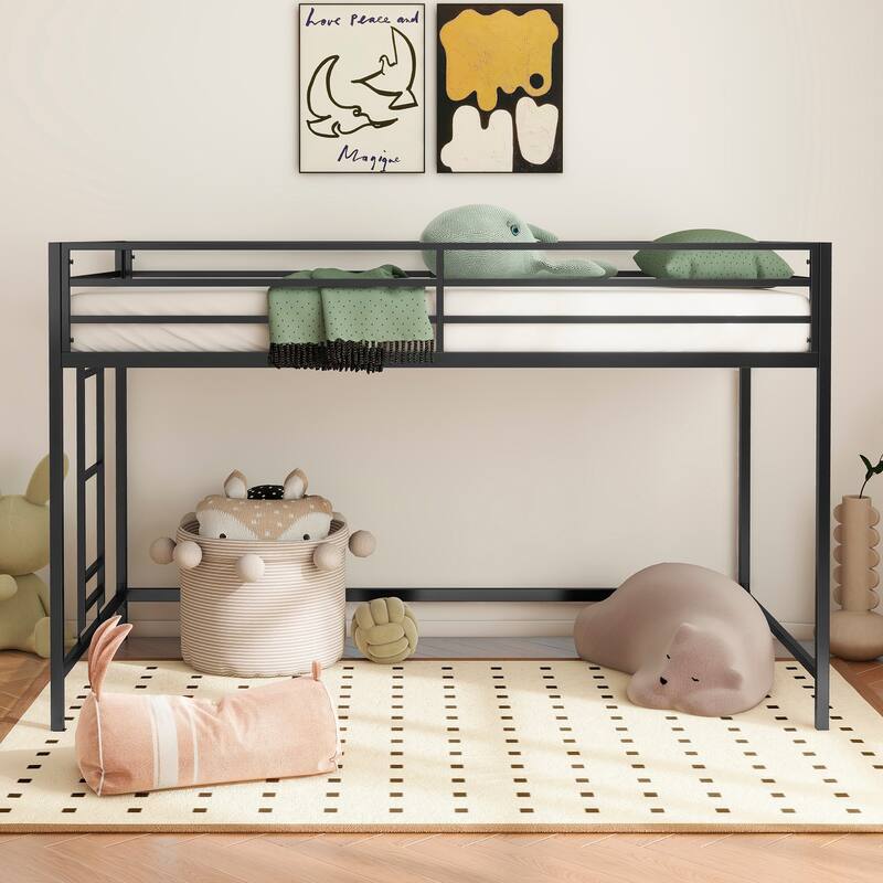 Adam Sturdy Junior Twin Loft Bed - Black, Kids, Space-Saving, Easy Climb Ladder, Guardrails