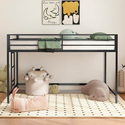 Twin size Metal Junior Loft Bed for Kids with Guardrails and Ladder（350lb Capacity）