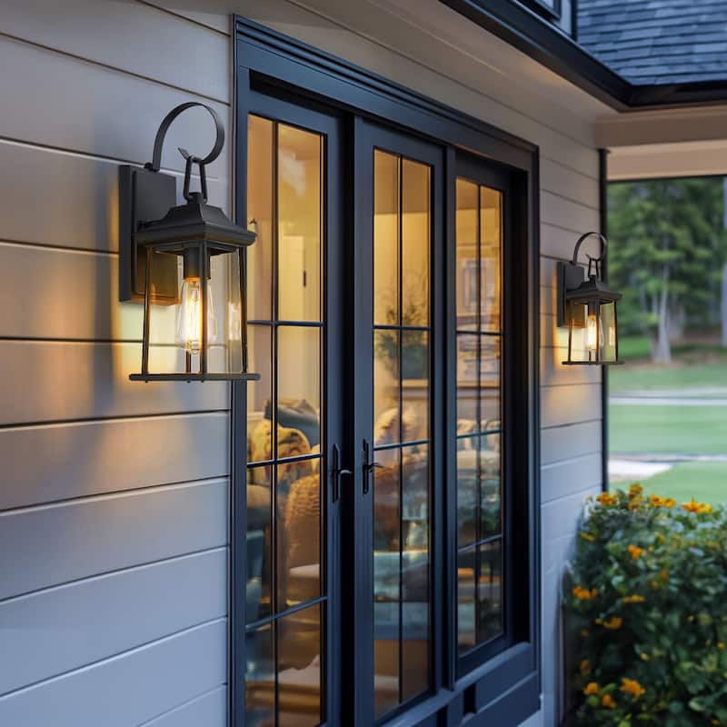 Outdoor Wall Lantern Sconce Black Finsh With Clear Glass - N/A