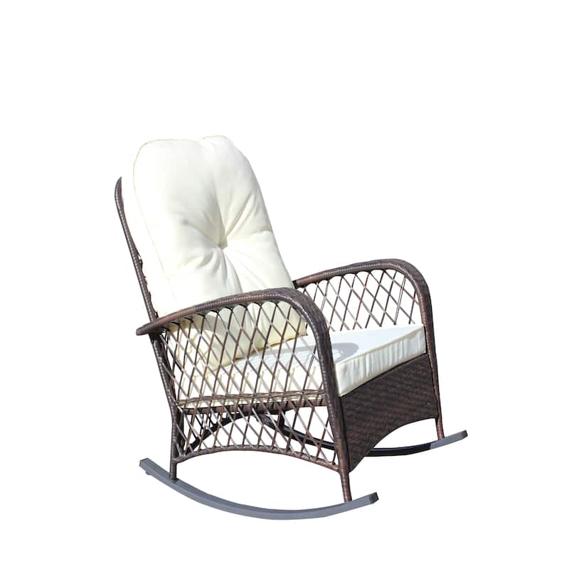 Outdoor Wicker Rocking Chair with Wide Seat, All- Weather Rattan Armchair for Poolside, Garden, Porch, Backyard