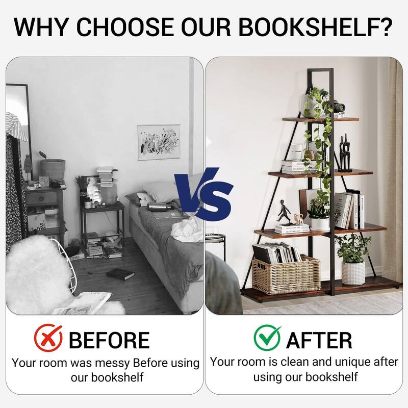 4-Tier A-Frame Ladder Bookshelf, Brown Stylish Ladder Bookcase