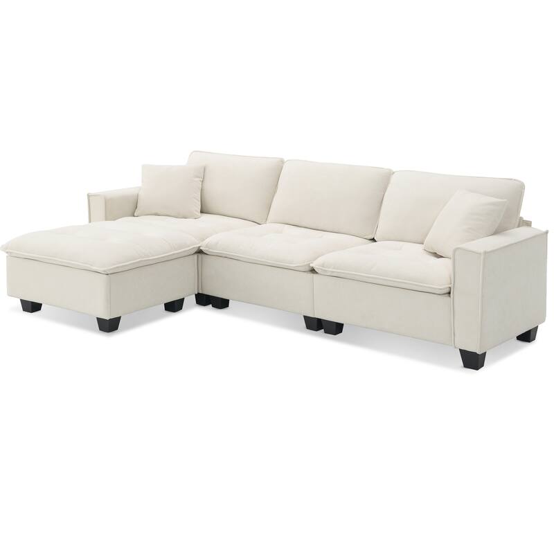 100" L-Shaped Convertible 4-Seat Sectional Sofa with Removable Ottoman and Matching Pillows, Ideal for Living Room
