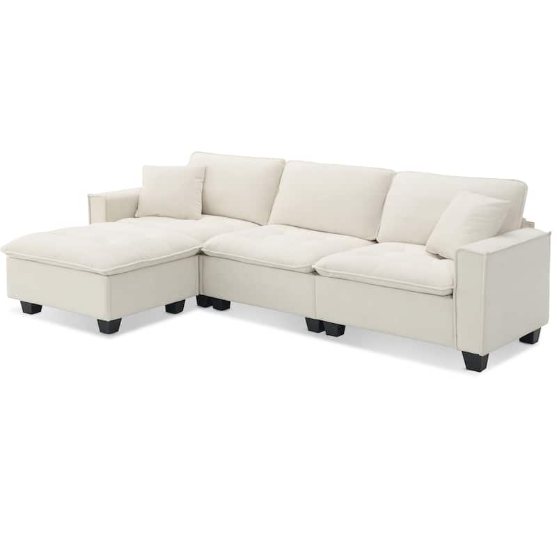 100" L-Shaped Suede Sectional Sofa with Ottoman and Pillows, 4-Seater Sleeper