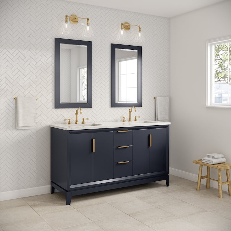 Elizabeth 60-Inch Double Sink Carrara White Marble Vanity