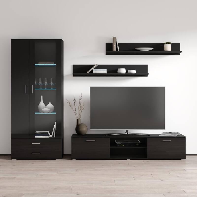 Soho 8 Modern Wall Unit Entertainment Center with LED Lights - Black