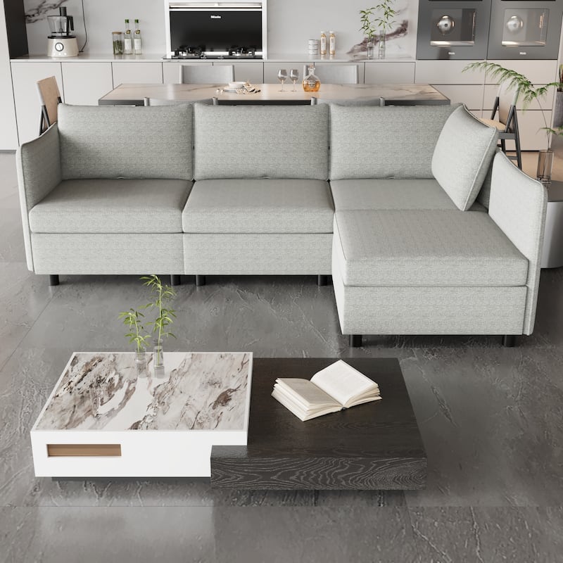98.5'' Customizable 4 Seater Modular Sectional Sofa with Storage, Comfortable Cushions and Space-Saving Design