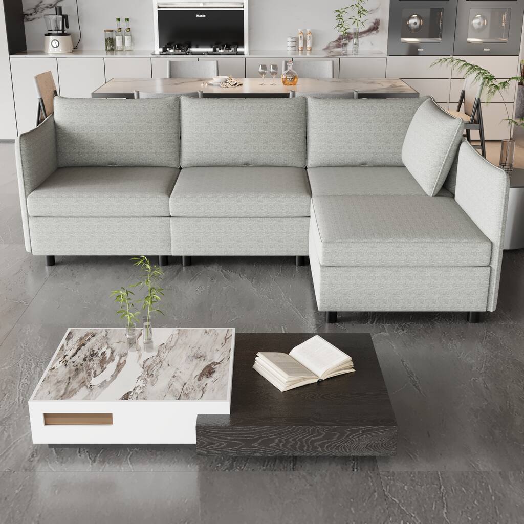 Grey 98.5" Customizable 4-Seater Sofa with Storage